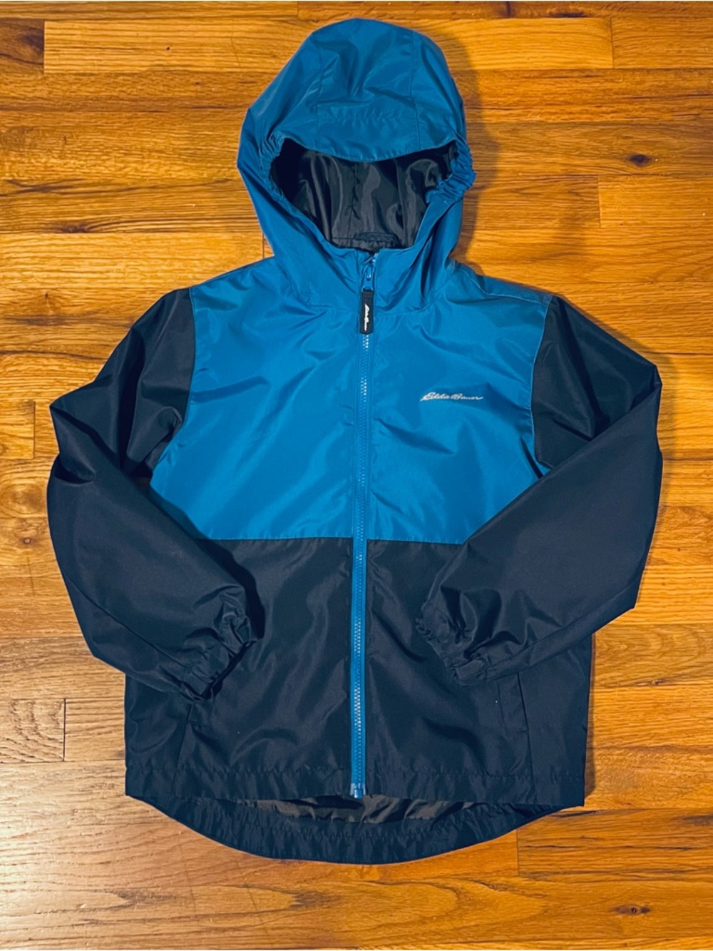 Eddie Bauer Kids Two-tone Blue Hooded Windbreaker Jacket Sz 7/8 EUC
